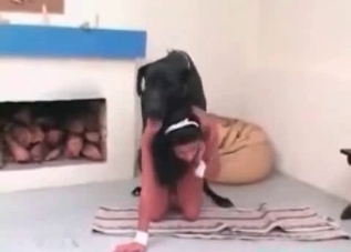 Slutty babe getting banged by a ginormous beast
