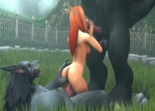 Redheaded 3D hoe spit-roasted by beasts