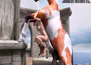 Lara Croft fucks a horse outdoors (3D)