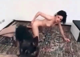 Slim slut enjoying this huge dog cock