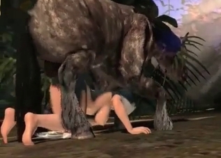 Submissive blonde submits to a 3D horse