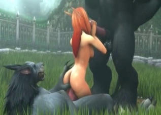 Redheaded 3D hoe spit-roasted by beasts