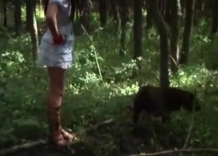 White skirt slut seducing in the woods