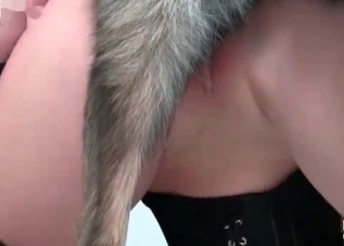 Two sexy chicks fighting for this dog's attention