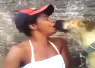 Lady is going to make out with a sexy dog here