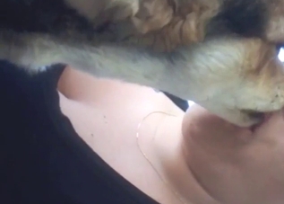 Chubby zoophile with nice tits makes out with dog