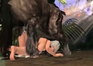 Submissive blonde submits to a 3D horse