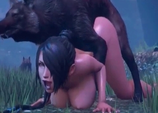 Wonderfully hung wolf enjoying human pussy