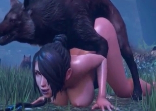 Wonderfully hung wolf enjoying human pussy